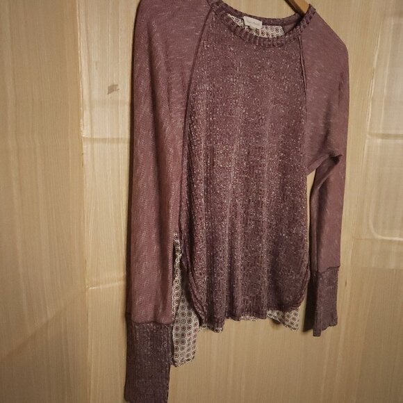 Hem & Thread Womens Maroon Paisley Mixed Material Silky Thermal Top Small - Picture 3 of 7